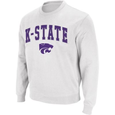 Colosseum Men's NCAA Kansas State Wildcats Arch & Logo Crew Neck Sweatshirt, White, Small