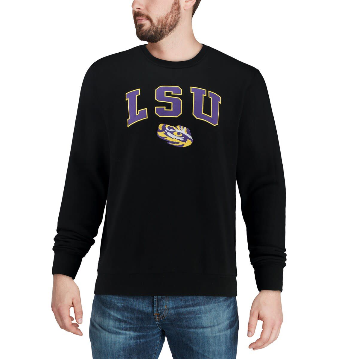 NCAA LSU Tigers Arch & Logo Crew Neck Sweatshirt