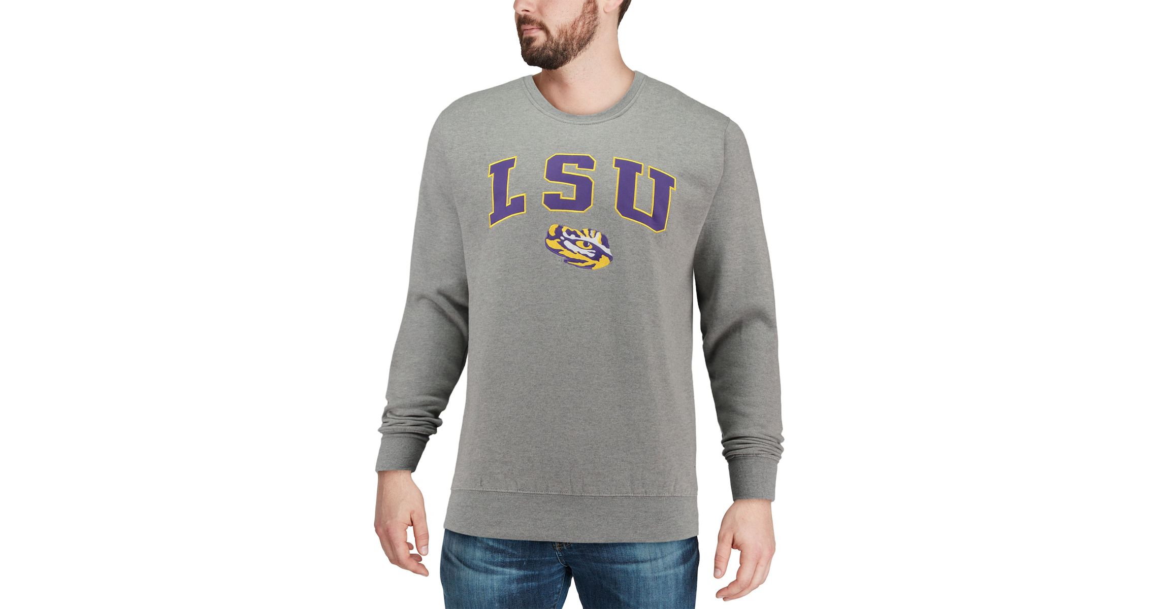 NCAA LSU Tigers Arch & Logo Crew Neck Sweatshirt