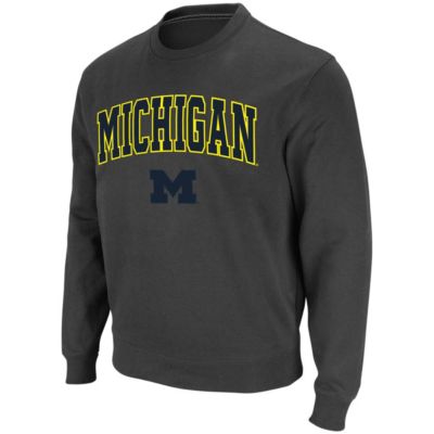 Colosseum Men's NCAA Michigan Wolverines Arch & Logo Crew Neck Sweatshirt, Grey, Medium