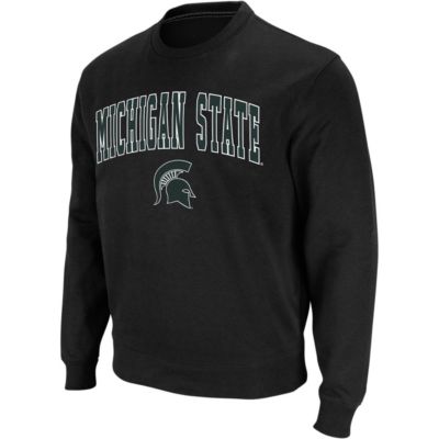 Colosseum Men's NCAA Michigan State Spartans Arch & Logo Crew Neck Sweatshirt, Black, Small