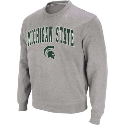 Colosseum Men's NCAA Michigan State Spartans Arch & Logo Crew Neck Sweatshirt, Gray, Medium