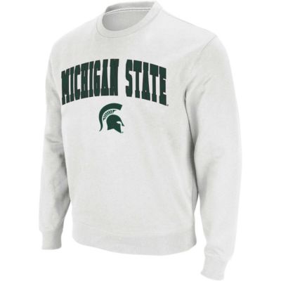 Colosseum Men's NCAA Michigan State Spartans Arch & Logo Crew Neck Sweatshirt, White, 2XL