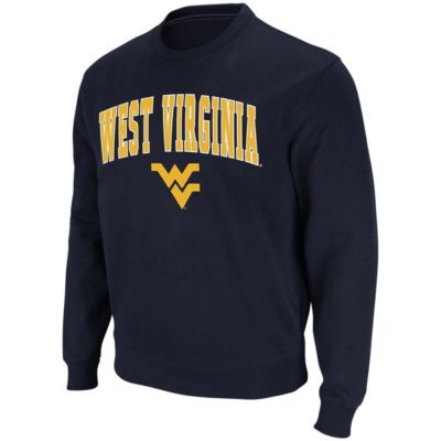 Colosseum Men's NCAA West Virginia Mountaineers Arch & Logo Crew Neck Sweatshirt, Navy Blue, Medium