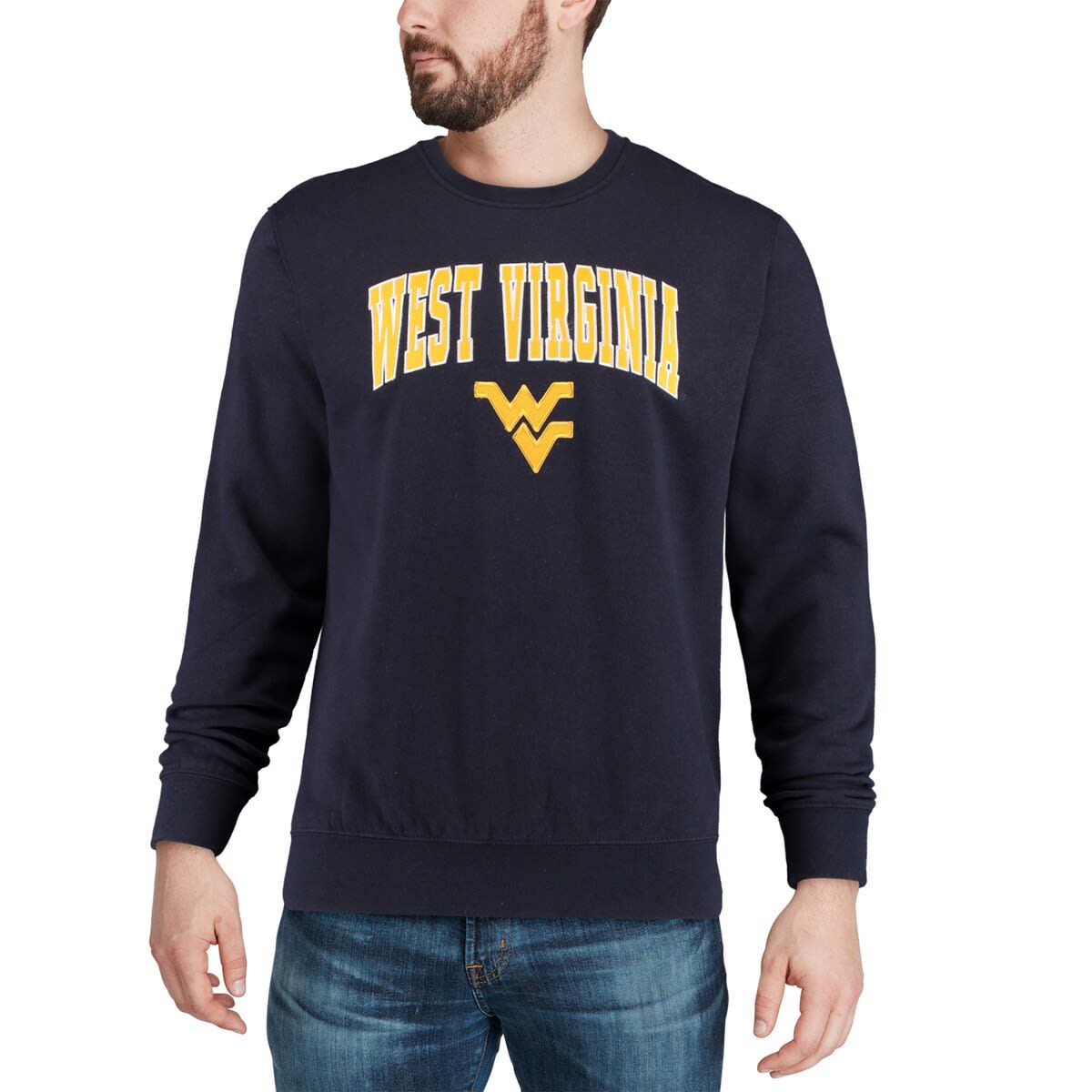 NCAA West Virginia Mountaineers Arch & Logo Crew Neck Sweatshirt
