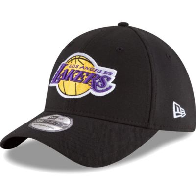 New Era Men's NBA Los Angeles Lakers Team Classic 39THIRTY Flex Hat, Black, Small
