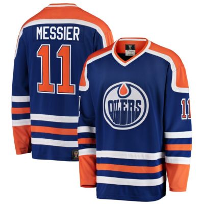 Men's NHL Fanatics Mark Messier Edmonton Oilers Premier Breakaway Retired Player Jersey, Blue, Small