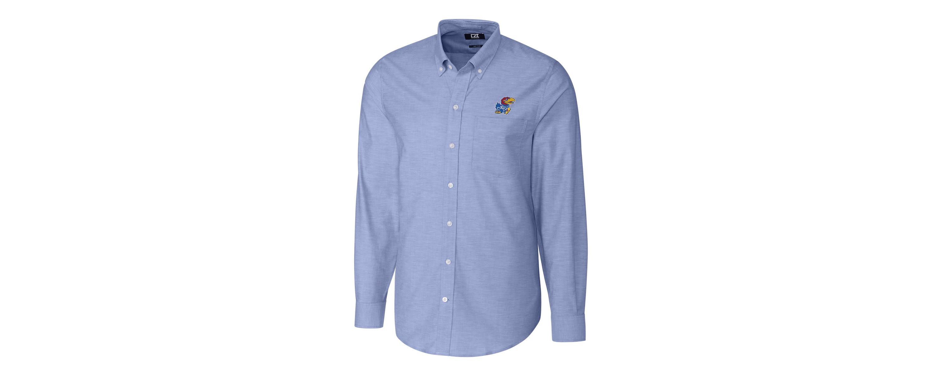 NCAA Kansas Jayhawks Stretch Oxford Big & Tall Long Sleeve Button-Down Shirt