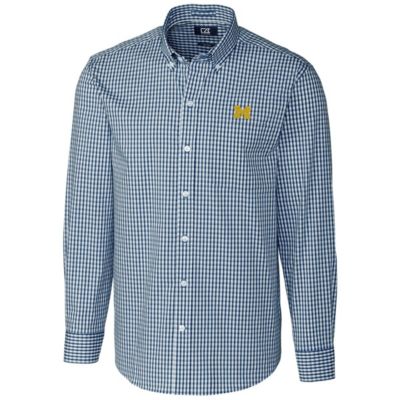 NCAA Michigan Wolverines Big & Tall Stretch Gingham Long Sleeve Button Down Shirt