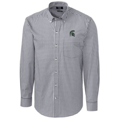 NCAA Michigan State Spartans Big & Tall Stretch Gingham Long Sleeve Button Down Shirt