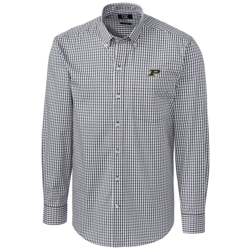 NCAA Purdue Boilermakers Big & Tall Stretch Gingham Long Sleeve Button Down Shirt