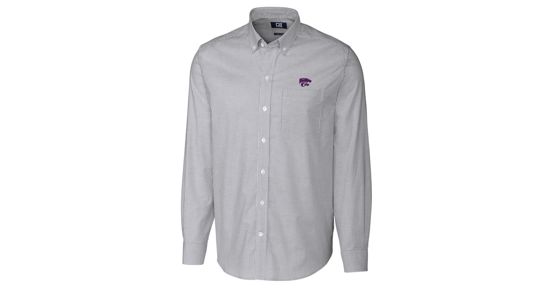 NCAA Kansas State Wildcats Big & Tall Stretch Oxford Stripe Long Sleeve Button Down Shirt
