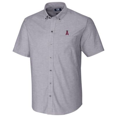 MLB Los Angeles Angels Short Sleeve Stretch Oxford Button-Down Shirt - Charcoal
