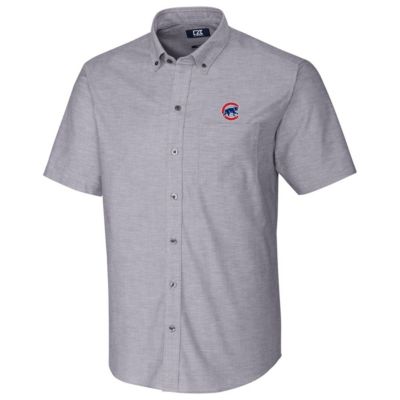 MLB Chicago Cubs Short Sleeve Stretch Oxford Button-Down Shirt - Charcoal