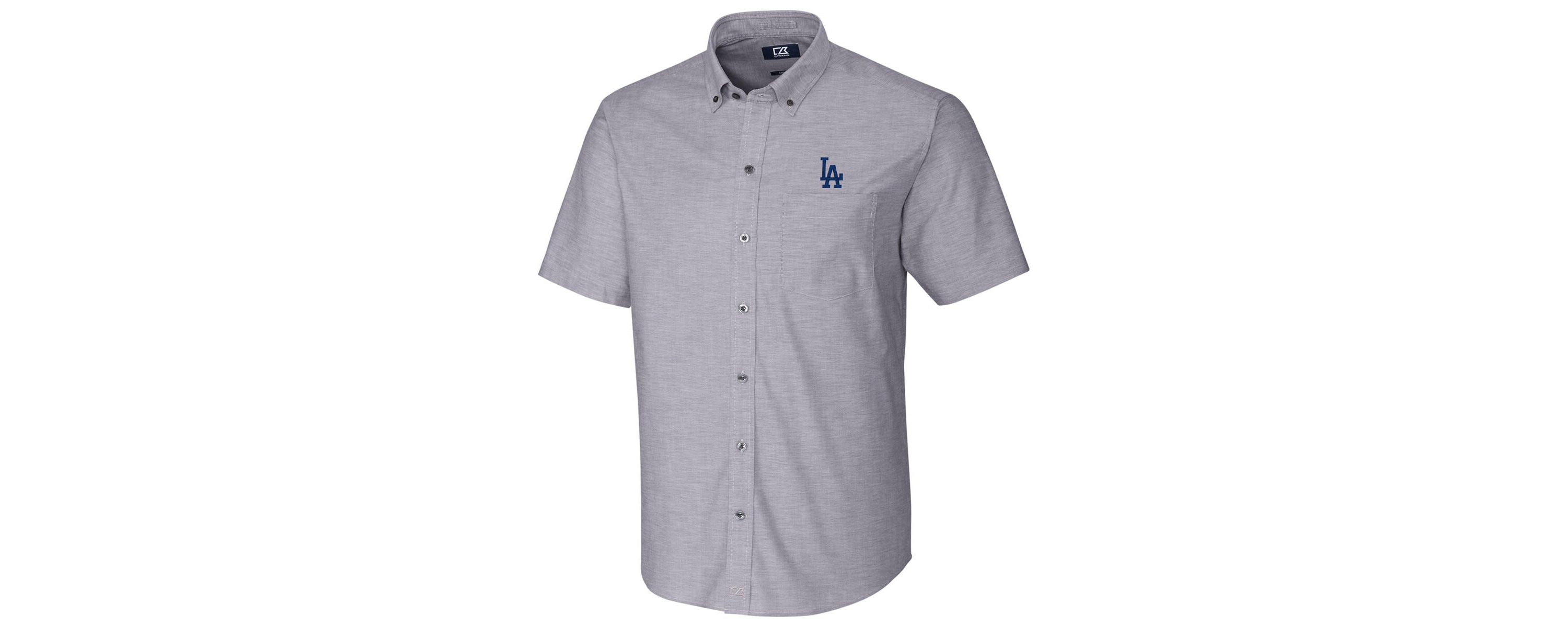 MLB Los Angeles Dodgers Short Sleeve Stretch Oxford Button-Down Shirt - Charcoal