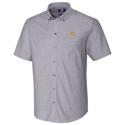 MLB Pittsburgh Pirates Short Sleeve Stretch Oxford Button-Down Shirt - Charcoal