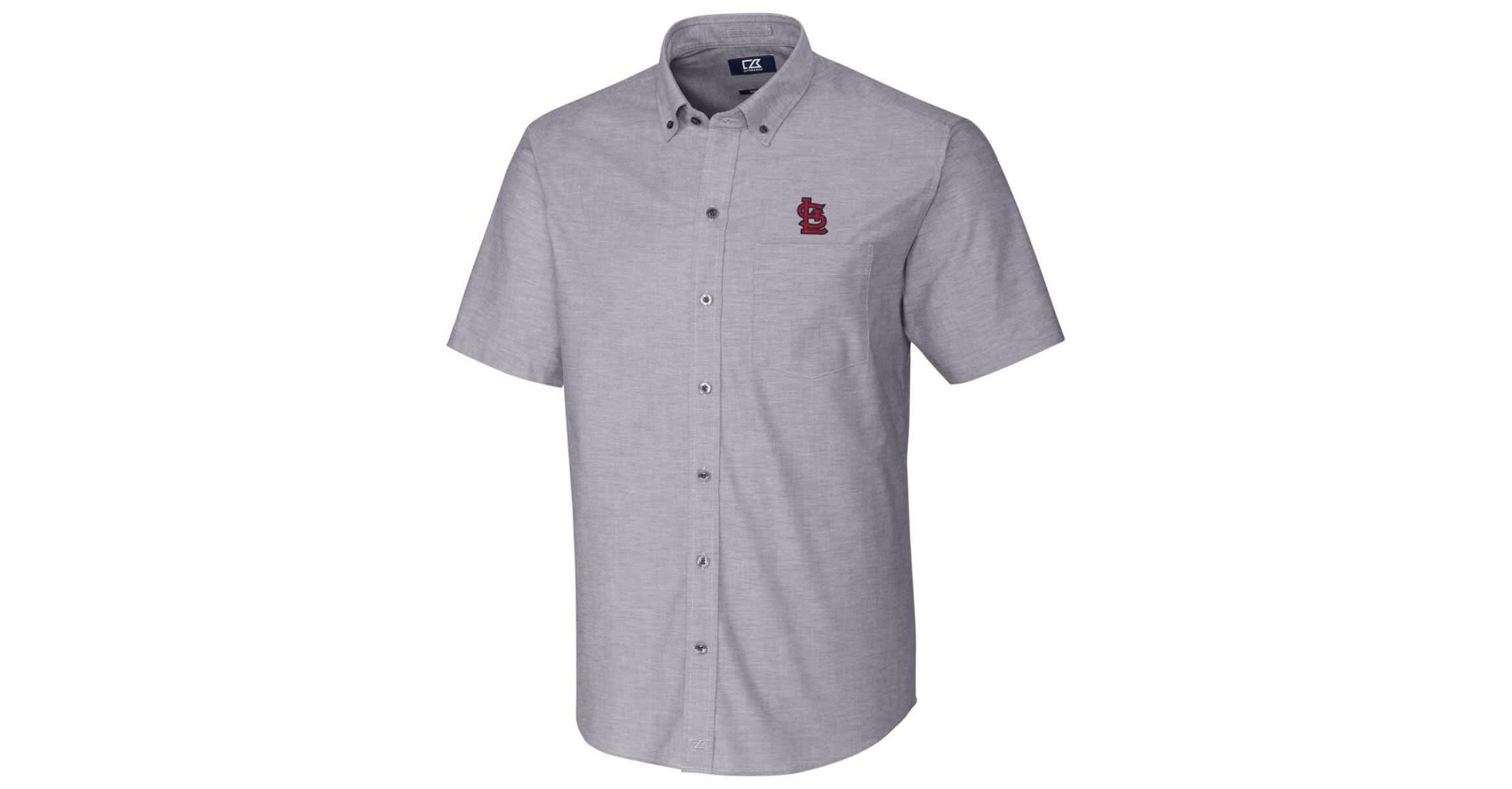 MLB St. Louis Cardinals Short Sleeve Stretch Oxford Button-Down Shirt - Charcoal