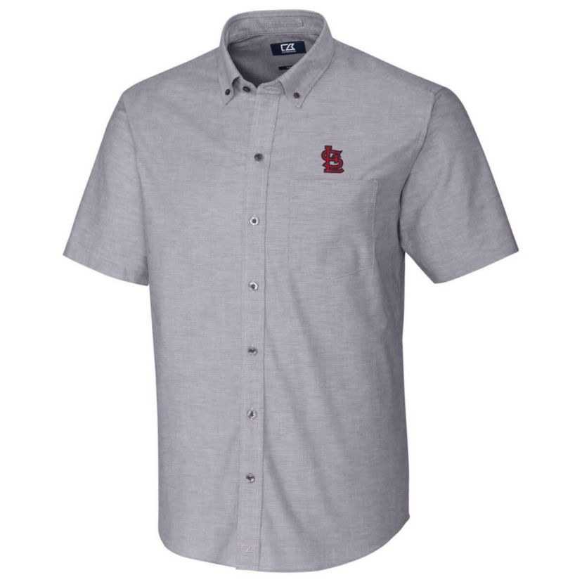 MLB St. Louis Cardinals Short Sleeve Stretch Oxford Button-Down Shirt - Charcoal