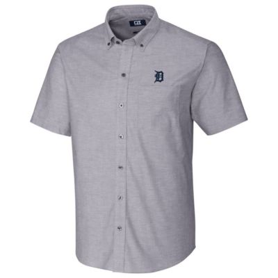 MLB Detroit Tigers Short Sleeve Stretch Oxford Button-Down Shirt - Charcoal