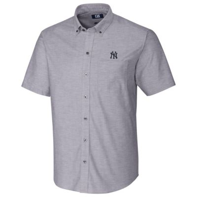 MLB New York Yankees Short Sleeve Stretch Oxford Button-Down Shirt - Charcoal