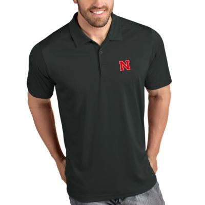 Antigua Men's Nebraska Cornhuskers NCAA Nebraska Huskers Tribute Polo - Charcoal, Grey, 3XL