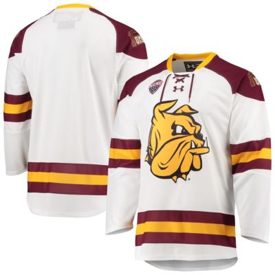 Men's NCAA Under Armour Minnesota Duluth Bulldogs Replica Hockey Jersey, White, Small