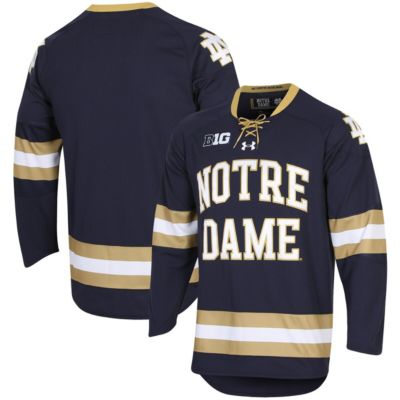 Men's NCAA Under Armour Notre Dame Fighting Irish UA Replica Hockey Jersey, Navy Blue, Small