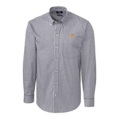 MLB Pittsburgh Pirates Big & Tall Stretch Gingham Long Sleeve Button-Down Shirt