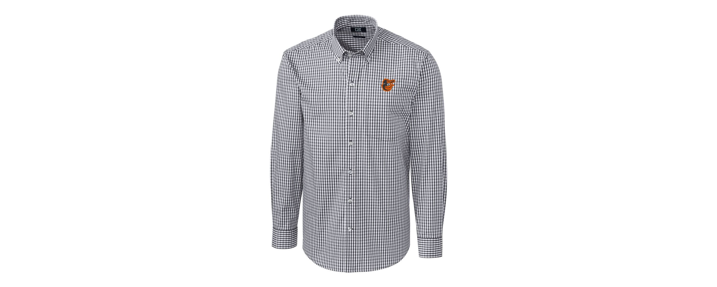 MLB Baltimore Orioles Big & Tall Stretch Gingham Long Sleeve Button-Down Shirt