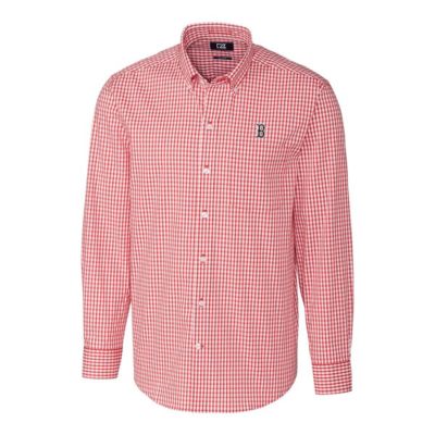 MLB Boston Sox Big & Tall Stretch Gingham Long Sleeve Button-Down Shirt