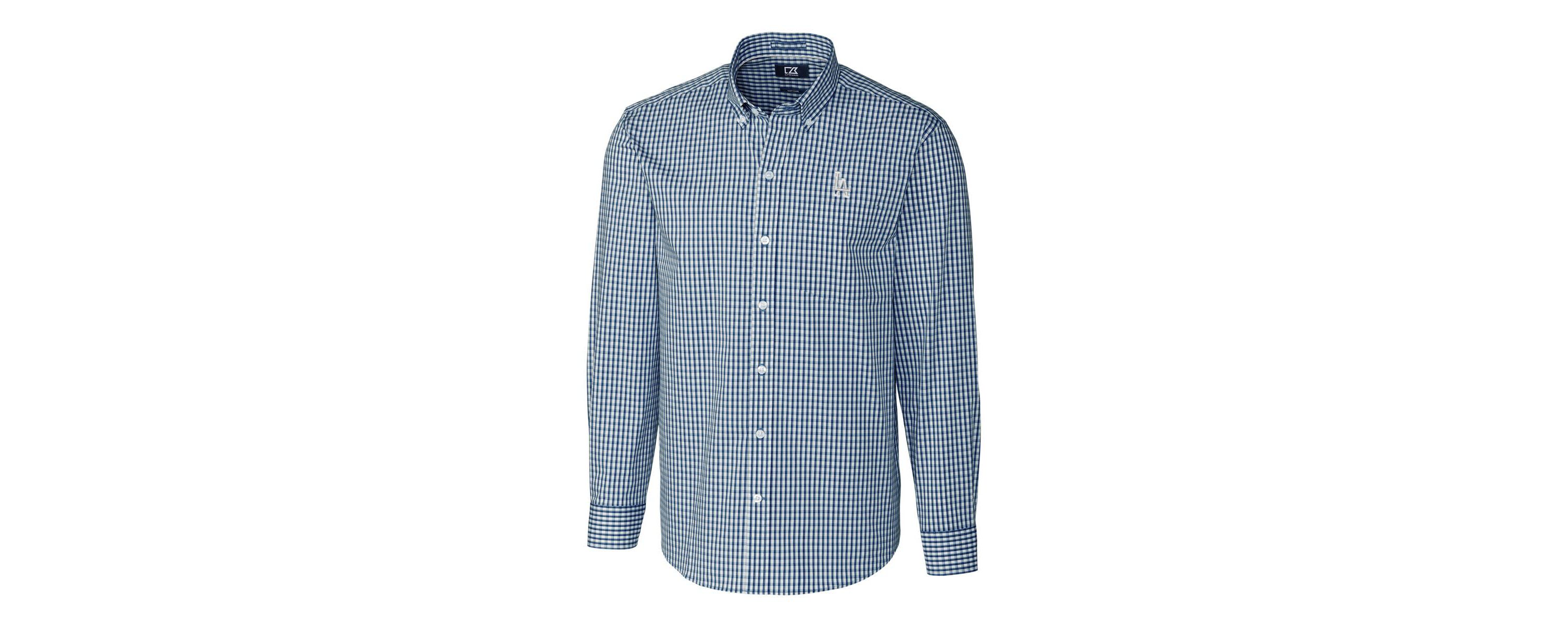 MLB Los Angeles Dodgers Big & Tall Stretch Gingham Long Sleeve Button-Down Shirt