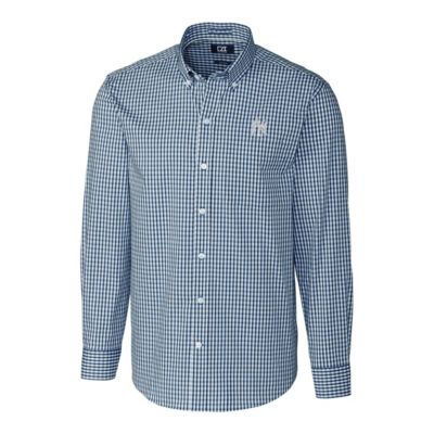 MLB New York Yankees Big & Tall Stretch Gingham Long Sleeve Button-Down Shirt