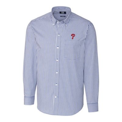 MLB Philadelphia Phillies Big & Tall Stretch Gingham Long Sleeve Button-Down Shirt