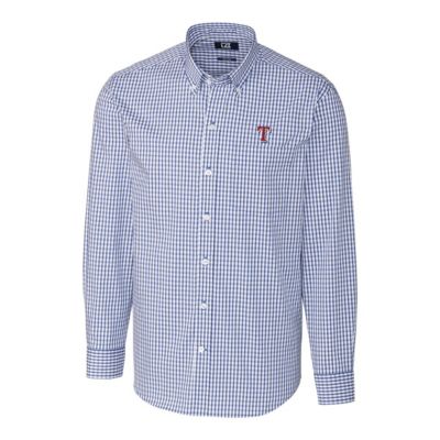 MLB Texas Rangers Big & Tall Stretch Gingham Long Sleeve Button-Down Shirt