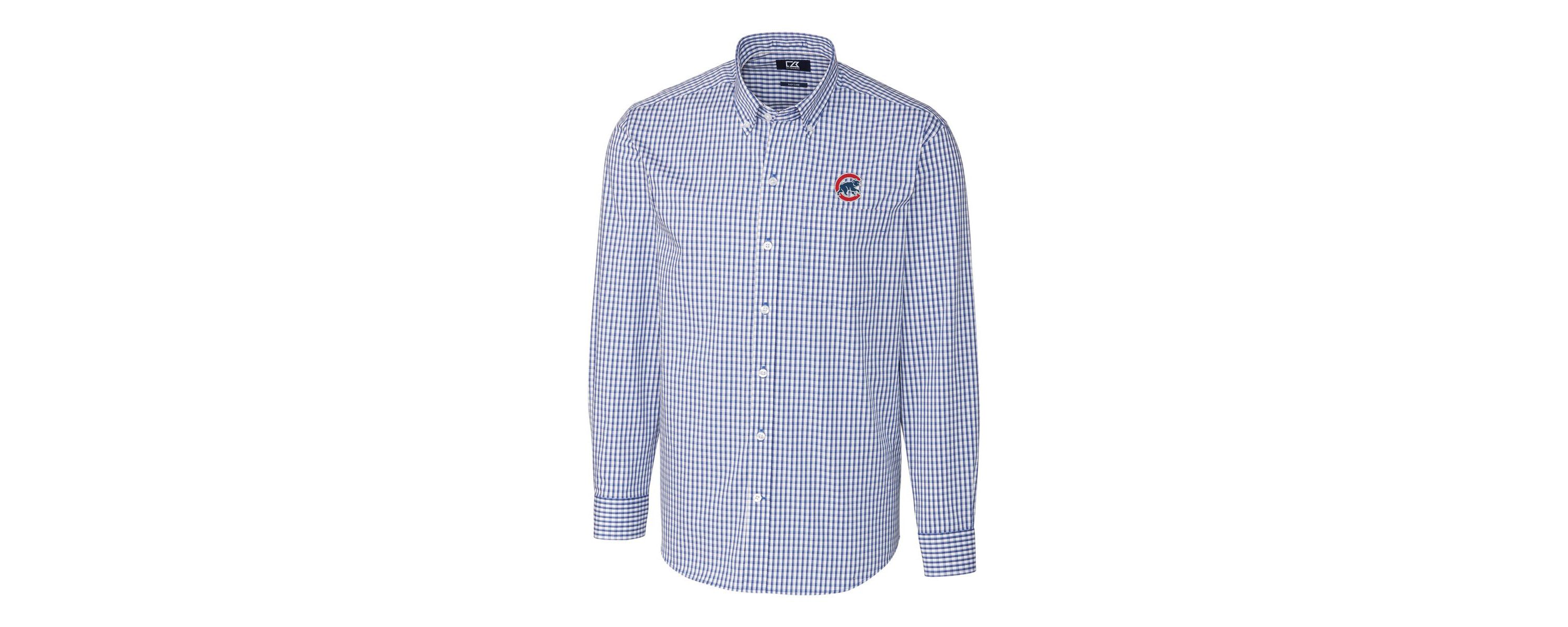 MLB Chicago Cubs Big & Tall Stretch Gingham Long Sleeve Button-Down Shirt