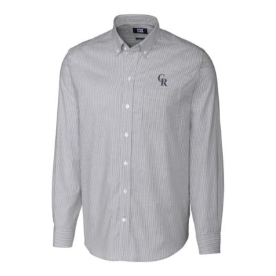 MLB Colorado Rockies Big & Tall Stretch Oxford Striped Long Sleeve Button-Down Shirt