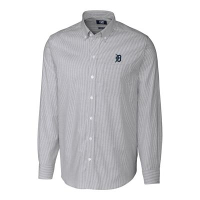 MLB Detroit Tigers Big & Tall Stretch Oxford Striped Long Sleeve Button-Down Shirt