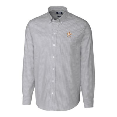 MLB Houston Astros Big & Tall Stretch Oxford Striped Long Sleeve Button-Down Shirt