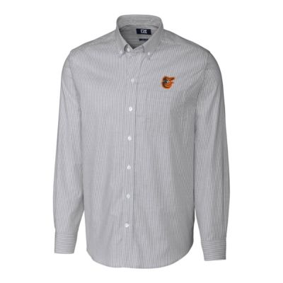 MLB Baltimore Orioles Big & Tall Stretch Oxford Striped Long Sleeve Button-Down Shirt