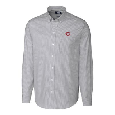 MLB Cincinnati Reds Big & Tall Stretch Oxford Striped Long Sleeve Button-Down Shirt