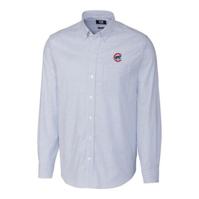 MLB Chicago Cubs Big & Tall Stretch Oxford Striped Long Sleeve Button-Down Shirt