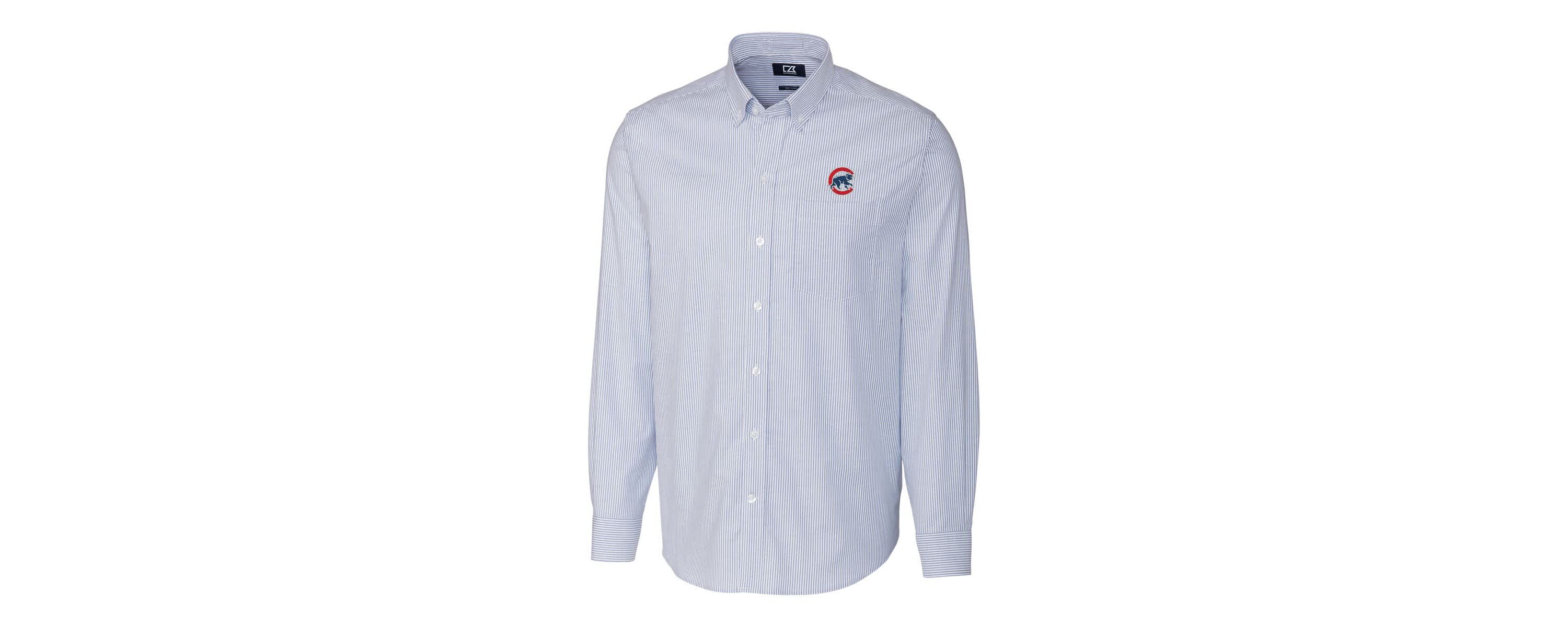 MLB Chicago Cubs Big & Tall Stretch Oxford Striped Long Sleeve Button-Down Shirt