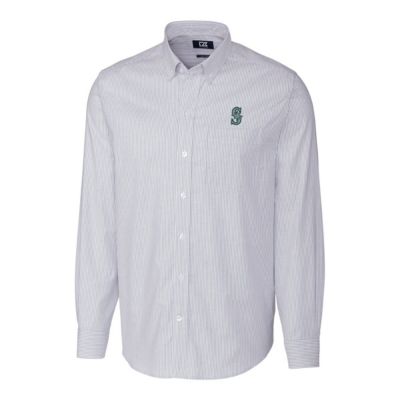 MLB Seattle Mariners Big & Tall Stretch Oxford Striped Long Sleeve Button-Down Shirt