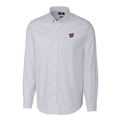 MLB Washington Nationals Big & Tall Stretch Oxford Striped Long Sleeve Button-Down Shirt