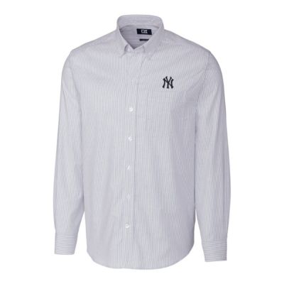 Cutter & Buck Men's MLB New York Yankees Big & Tall Stretch Oxford Striped Long Sleeve Button-Down Shirt, Navy Blue, 2XL Tall