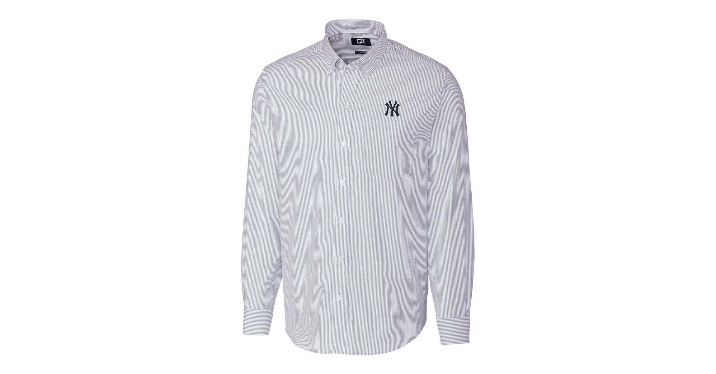 MLB New York Yankees Big & Tall Stretch Oxford Striped Long Sleeve Button-Down Shirt
