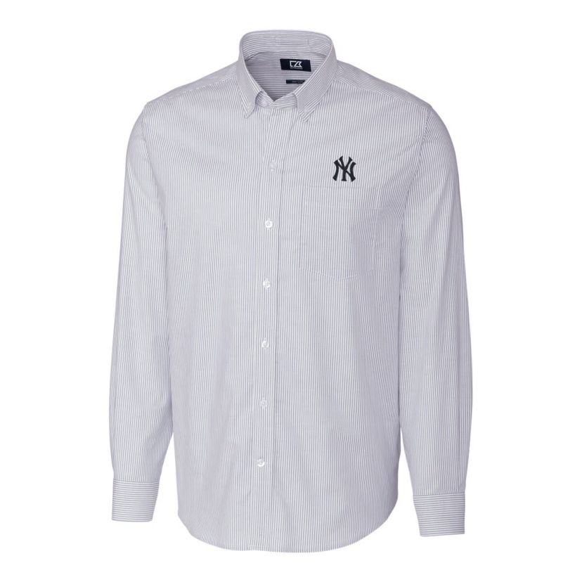 MLB New York Yankees Big & Tall Stretch Oxford Striped Long Sleeve Button-Down Shirt
