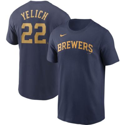 Men's MLB Nike Christian Yelich Milwaukee Brewers Name & Number T-Shirt, Navy Blue, Large