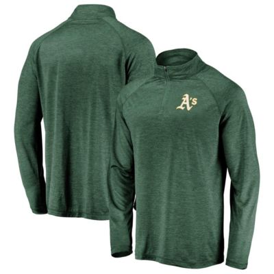 Fanatics Men's Oakland Athletics MLB Athletics Iconic Striated Primary Logo Raglan Quarter-Zip Pullover Jacket, Green, Small