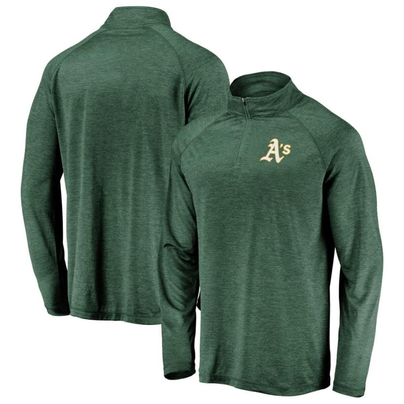 Oakland Athletics MLB Athletics Iconic Striated Primary Logo Raglan Quarter-Zip Pullover Jacket